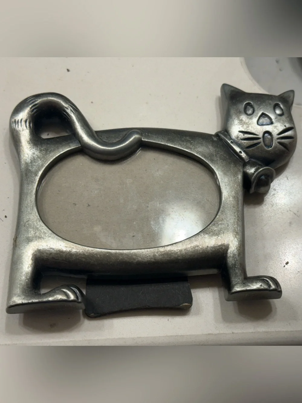 Vintage Cat Picture Frame Pewter Tone Made in Taiwan Kitty Photo Frame